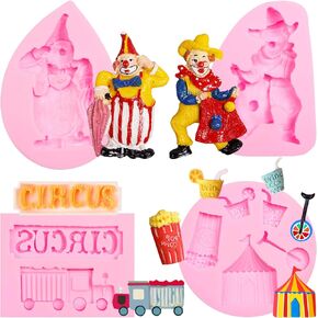 Circus Chocolate Molds, Clown Train Silicone Molds, Popcorn Theater Unicycle Candy Baking Mold for Cake Decoration Cupcake Topper Fondant Sugar Craft Gum Paste Clay Resin