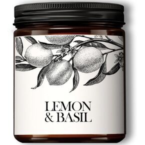 Scented Candle Gifts for Women | Lemon & Basil Scented Candle | Soy Candles for Home Scented | Aromatherapy Candle in Black Jar | Unique Birthday Gifts for Women, AT0002