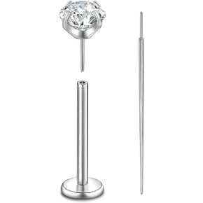 CANDYFANCY 20g/18g/16g G23 Titanium Threadless 2/3/4mm CZ Stud Cartilage Earrings for Tragus/Conch/Helix/Monroe/Lip/Labret-Push in Nose Studs Tragus Piercing Jewelry for Women Men 6/8/10MM Length post