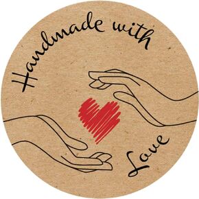 Handmade with Love Stickers Roll | 500 Count | 1.5 Inch | Adhesive Label | Baked with Love | Handmade with Love | Made with Love | Candle Packaging Labels | Homemade Soap | Jar Stickers