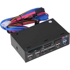 5.25inch Internal Card Reader - PC Dashboard Media Front Panel USB3.0/2.0 eSATA SATA Audio Multi Card Reader, Compatible for Windows 2000/XP/Vista/Win7/8; Linux/OS