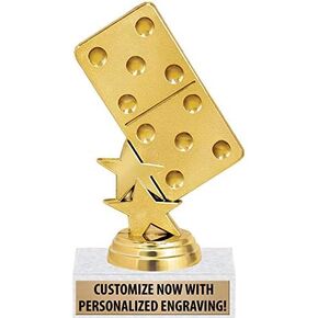 Crown Awards Domino Trophies, 5 1/4" Custom Gold Dominoes Trophy On Real Marble Base, 1 Pack Prime