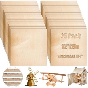 25 Pcs Birch Plywood, 6 mm 1/4'' x 12'' x 12'' Birch Unfinished Wood Blank Craft Wood for Laser Cutting Birch Sheets for DIY CNC Cutting Wood Burning Painting Engraving
