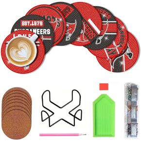8 Pcs Diamond Painting Coasters Kit, DIY Football Diamond Art Coasters with Holder for Tampa Bay Adults Kids