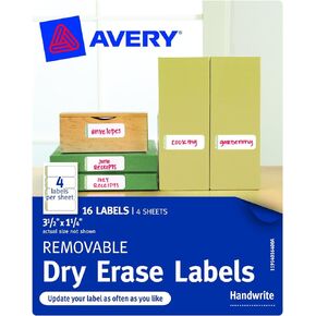 ملصقات Avery Dry للمسح القابلة للإزالة، 1.25 × 3.5 بوصة، عبوة من 16 قطعة (40164)