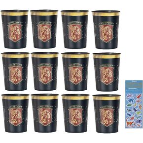 Amscan Harry Potter Hogwarts United Birthday Party Supplies Bundle includes 12 Plastic Reusable Cups 16oz and 1 Dinosaur Sticker Sheet