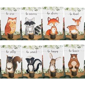 8Pcs Woodland Centerpieces and Wooden Stands, Woodland Animal Baby Shower for Table Decorations, Double Side Forest Themed Birthday Party Supplies, Wild One Birthday Party Decorations for Boys Girls
