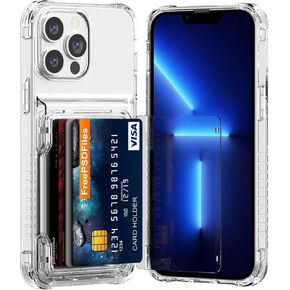 حافظة لهاتف iPhone 13 Pro Max، غطاء قلاب شفاف، مسند 4 بطاقات، جيب خلفي، حامل بطاقة الائتمان، فتحة لبطاقة الهوية، ممتص الصدمات من مادة TPU الصلبة، غطاء درع واقٍ صلب لهاتف iPhone 13 Pro Max (3 عدسات/6.7 بوصة) in Kuwait
