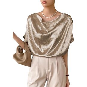 Verdusa Women's Draped Collar Dolman Sleeve Ruched Party Blouse Shirt