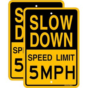 Slow Down Speed Limit 5 MPH Sign,Traffic Sign,17 x 12 inches,Reflective Aluminum,UV Protected,Weather Resistant,Waterproof,Durable Ink,Outdoor Use,Easy to Mount(2 Pack)