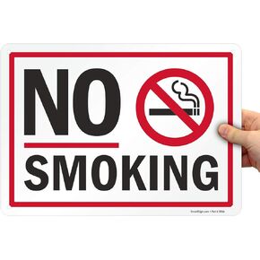 SmartSign 10 x 14 inch “No Smoking" Metal Sign with Symbol, Screen Printed, 40 mil Laminated Rustproof Aluminum, Red, Black and White
