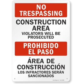 "No Trespassing - Construction Area" Bilingual Sign By SmartSign | 10" x 14" Aluminum