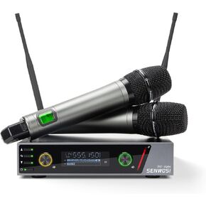 Dual Channel UHF Metal Wireless Mic System with Two Wireless Handheld Dynamic Microphones, 2×100 Adjustable Frequency Points, 400 ft, Auto Scan, for Stage/Studio/Singing/Church