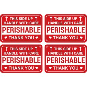 2" x 3" 200 PCS Red Perishable Stickers for Food Flower Fruit Shipping on Cartons, Packing Envelopes