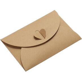 PATIKIL Mini Envelopes, 24 Pack Heart Clasp Tiny Items Storage Cute Present Card Holder for Wedding Greeting Party, Brown