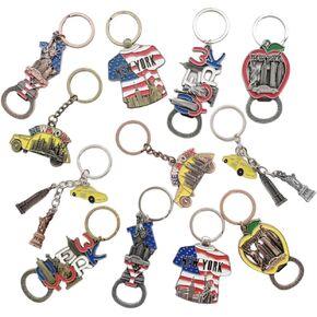 12 Pack NYC Souvenir Keychain Collection, New York Metal Souvenir Gifts Keychain Ring Bundle, Bulk, Includes Statue Of Liberty, Empire State, Broadway, Metro Bottle Opener(Color May Vary), 4Inch