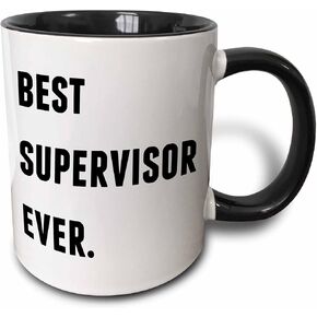 3dRose Best Supervisor Ever, Letters Background Ceramic Mug, 11 oz, Black/White