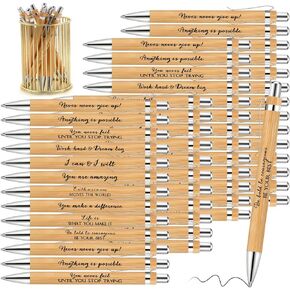 Inspirational Bamboo Pens Graduation Gift Motivational Ballpoint Pen Appreciation Thank You Pen for Student Teacher Black Ink, 10 Style(50 Pcs)