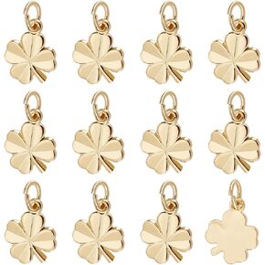 Beebeecraft 1 Box 40Pcs Four Leaf Clover Charm 18K Gold Plated Small Good Luck Shamrock Charms with Jumping Ring 11x9mm for Bracelet Necklace Jewelry Making DIY Crafts