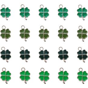 20 Pcs Four Leaf Clover Charms for St. Patrick’s Day Vintage Cute Small Enamel Pendants for Jewelry Making Kits Necklace Bracelet DIY Keychain Earring Accessories Supplies