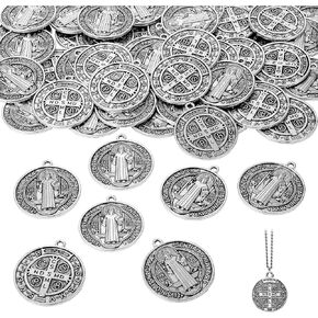 Tudomro St Benedict Medals 1.38 x 1.22 Inch Metal Saint Pendant Silver Toned Saint Benedict Protection from Evil Pendant Christmas Gifts for Women Men Jewelry Making Gifts