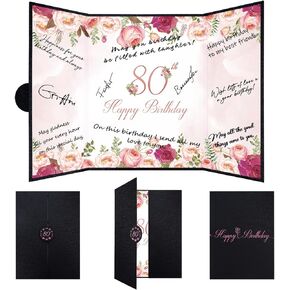 Vlipoeasn 80th Birthday Guest Book Alternative, Black and Pink 80th Birthday Party Decorations for Women, Creative Diamond 80th Birthday Signature Book, Cheers to 80 Year Old Birthday Party Supplies