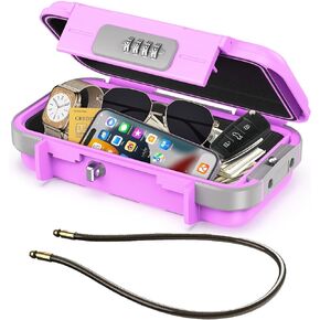 LOFICOPER Portable Safe Lock Box, 4 Digit Security Case, Beach Safe Box with Removable Chain, Waterproof Design, for Sports, Beach, Travel, Black