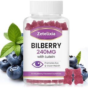 Sugar Free Bilberry Extract Supplement for Eyes Gummies 240mg,Eye Supplements with Lutein Zeaxanthin Bilberry for Men Woman,Support Macular Eye Pressure Health,Blue Light Filtering,120 Count