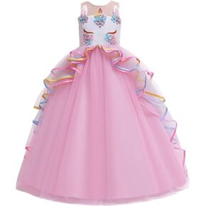 HIHCBF Flower Girls Unicorn Costume Pageant Princess Party Dress Wedding Birthday Halloween Carnival Long Maxi Ball Gown