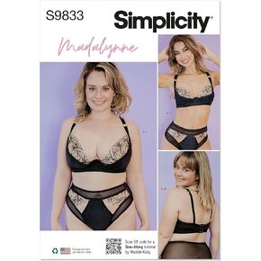 طقم حمالة صدر للسيدات ولباس داخلي وثونغ من Simplicity Misses' من Madalynne Intiments، رمز التصميم S9833، متعدد الألوان