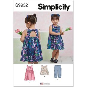 فستان Simplicity للأطفال الصغار، حزمة أنماط خياطة القمصان والسروال، رمز التصميم S9932، المقاسات 1/2-1-2-3-4، متعدد الألوان