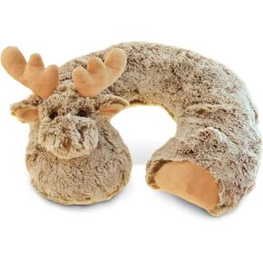 DolliBu Brown Moose Plush Neck Pillow - Soft Travel Neck Pillow Animal for Neck & Head Support, Cute Wild Life Stuffed Pillow Accessory for Naps, Novelty Stuffed Animal Headrest for Kids & Adults