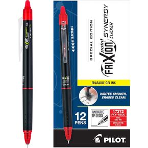 PILOT, FriXion Synergy Clicker Erasable, Refillable, Retractable Gel Ink Pens, Extra Fine Point 0.5 mm, Pack of 12, Red Ink