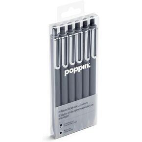 Poppin Retractable Gel Luxe Pens, Aqua, Package Of 6, Blue Ink