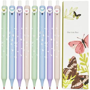 Maydahui 8 Pcs Beautiful Butterfly Button Gel Pens Retractable Butterfly Pens Set Party Favor Black Ink for Girls Women Home School Office Supplies