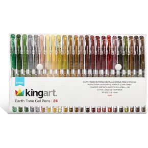 KINGART Soft Grip Earth Tone Gel Pens, XL 2.5mm Ink Cartridge, Set of 24 Unique Colors