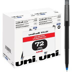 عبوة من 72 قلمًا من Uniball Roller باللون الأزرق، وأقلام كرة دوارة صغيرة مقاس 0.5 مم، وجرب أقلام الجل، والأقلام الملونة، واللوازم المكتبية، والأقلام الملونة، وأقلام حبر جاف زرقاء، وأقلام كتابة ناعمة ذات نقاط دقيقة