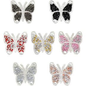 Honbay 7PCS Butterfly Rhinestone Patches Appliques Decorative Animals Iron on Patches Clothing Repair Decoration Patches for DIY Accessory (7 Colors)