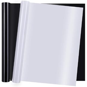 فينيل نقل الحرارة من selizo، 2 رول HTV باللونين الأسود والأبيض على الفينيل للقمصان والقبعات والملابس، متوافق مع Cricut، Cameo، آلات الضغط الحراري، التسامي (12 بوصة × 3.3 قدم لكل لفة) in Kuwait