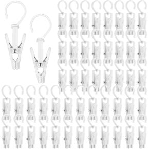50 Pcs Strong Plastic Swivel Hanging Hooks Laundry Hooks with Clips Rotating Hanging Laundry Hook Curtain Clips for Bathroom Wardrobe Kitchen Office