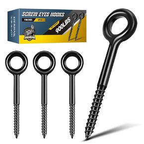 7 inch Eye Bolts - 4 Pcs Eyes Hooks Screw Heavy Duty 900 lbs Breaking Strength Black Rust-Resistant, Self Tapping Eyelet Screw for Wood Securing, Hammock Stand, Indoor & Outdoor Use