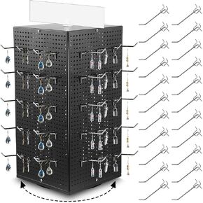 Geelin Metal Pegboard Display with Pegboard Hooks, 9.8 x 9.8 x 20.5 in Rotating Display Stand Display Racks for Craft Shows Pegboard Organizer with Peg Hooks for Jewelry Organizing Retail (White)