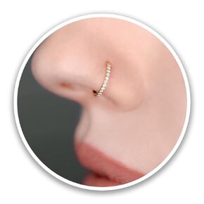 Hypoallergenic 14K Gold Plated Nose Rings Hoops - 18G Surgical Steel Cartilage Earrings Septum Jewelry Hinged Segment Ring CZ Paved Lip Conch Rook Helix Lobe Body Piercing 10MM