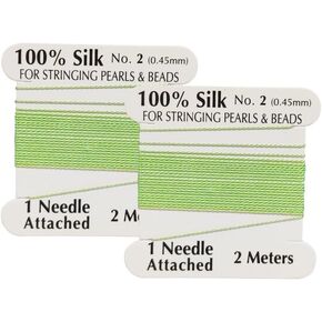 2 Pieces Silk Beading Cord Thread and Needle Size 2 Light Green Color