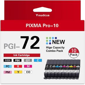 PGI-72 Ink Cartridges PRO 10 Ink Cartridges - High Capacity Compatible PGI 72 Ink Cartridges Replacement for Canon PIXMA Pro-10 Pro-10s Printer, 10-Pack (MBK/PBK/C/M/Y/PM/PC/R/GY/CO)
