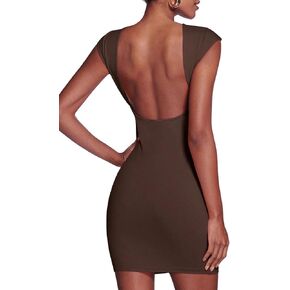 Verdusa Women's Backless Round Neck Cap Sleeve Bodycon Mini Clubwear Dress