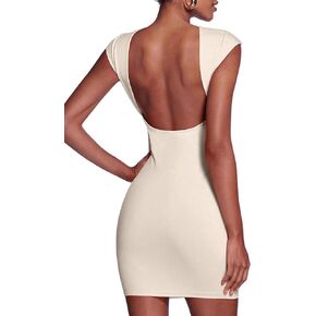Verdusa Women's Backless Round Neck Cap Sleeve Bodycon Mini Clubwear Dress