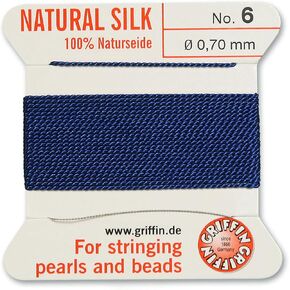 Griffin Natural Silk Thread for stringing Pearls and Beads Size #6 Dark Blue