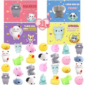 28 حزمة من ألعاب Kawaii Animals Mochi Squishy مع بطاقات هدايا عيد الحب، ألعاب Squishies لتخفيف التوتر، ألعاب الضغط للأطفال في الفصل الدراسي، هدايا تبادل الهدايا المدرسية، مستلزمات حفلات عيد الحب
