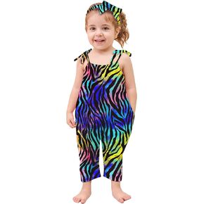 Toddler Girl Clothes Romper Kids Adjustable Tie-Up Strap Jumpsuit Sleeveless Outfits with Pockets Headband 1-5T